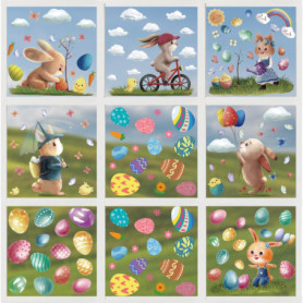 Set de 138 Stickers Pâques pour Fenêtres - Décoration Réutilisable