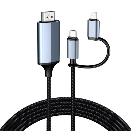 Câble HDMI 2 en 1 Lightning et Type C - 4 m pour iPhone et iPad