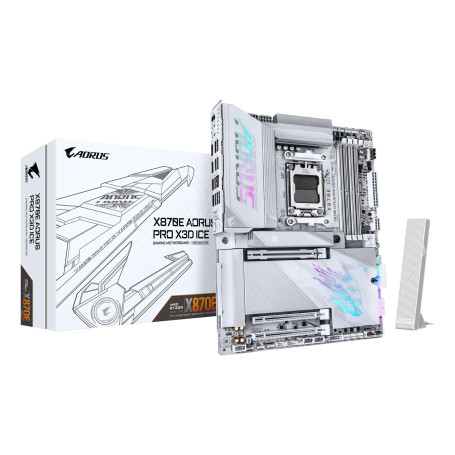GIGABYTE X870E AORUS Pro X3D Ice Carte Mère – Prend en Charge Les processeurs AMD Ryzen 9000, VRM numérique 18+2+2 Phases, Jusqu