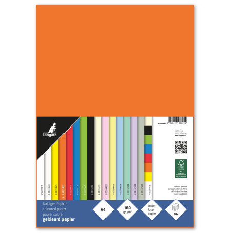 Lot de 50 Feuilles de Papier à Lettre Orange A4 - 160 g/m² - Kangaro