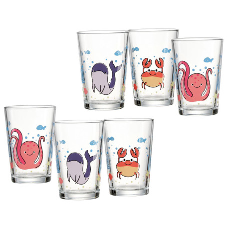 Lot de 6 verres pour enfants - Design sous-marin en verre
