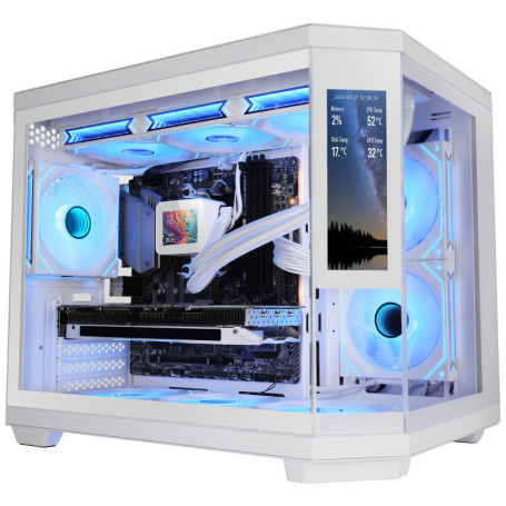 Boîtier Gaming Micro-ATX Mars Gaming MC-3TCORELCDM avec Écran IPS 7,2" et Triple Verre Trempé - Blanc