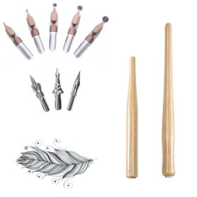 MiaLover Lot de 10 Plumes d'Écriture avec Porte-Plume en Bois