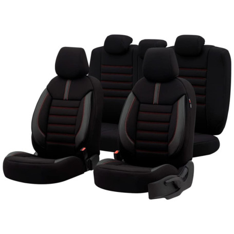 Housse de sièges universelle OtoM Limited en textile et cuir noir avec surpiqûres rouges - 11 pièces