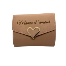 Porte-Monnaie Vieux Rose Mamie d'Amour avec Cœur Doré - Cadeau Idéal pour Femmes