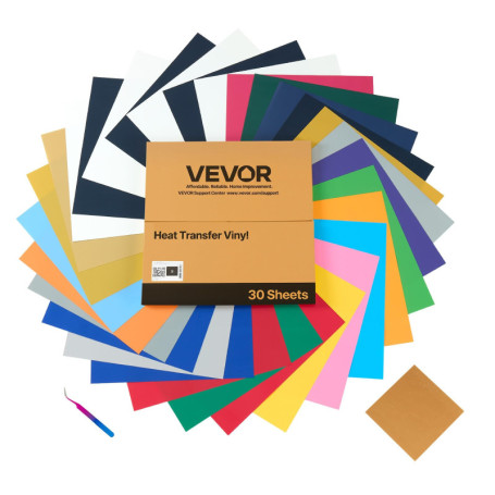 Lot de 30 Feuilles de Vinyle Thermocollant Multicolores - 30,48x30,48 cm