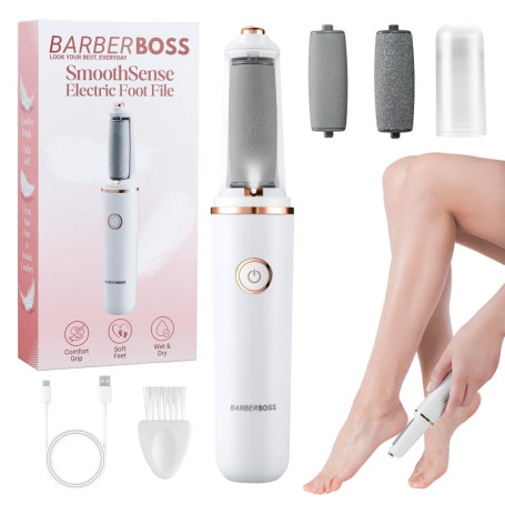 Râpe Électrique BarberBoss pour Pédicure - Kit Rechargeable avec Têtes Fines et Épaisses