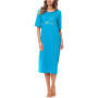 Chemise de Nuit Femme Turquoise en Coton avec Broderie