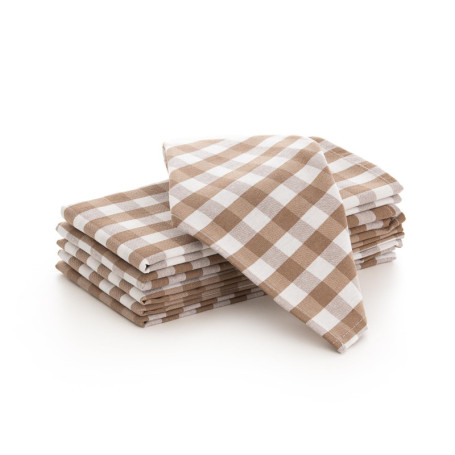 Lot de 6 Serviettes en Tissu Vichy Taupe - GAMUSI