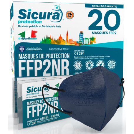 Pack de 20 Masques FFP2 Certifiés CE - Protection Maximale en Bleu
