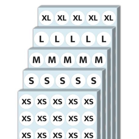 2000 Étiquettes Autocollantes Rondes pour Vêtements - 5 Tailles XS à XL