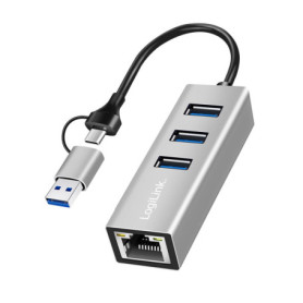 Adaptateur LogiLink USB-C vers Ethernet RJ45 avec 3 Ports USB-A