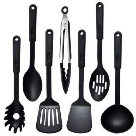 Ensemble d'Ustensiles de Cuisine 7 Pièces en Nylon Résistant à la Chaleur - Noir