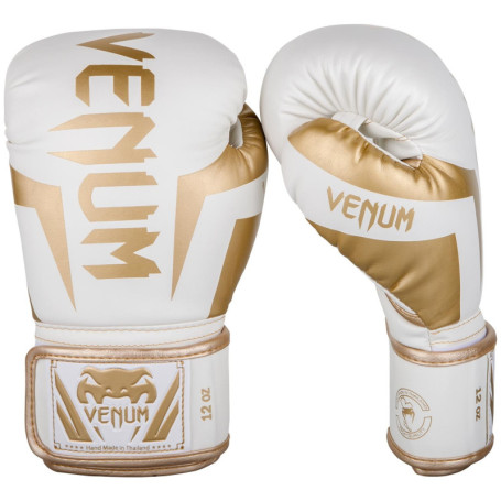 Gants de Boxe Venum Elite Blanc-Or 14 oz - Performance et Confort