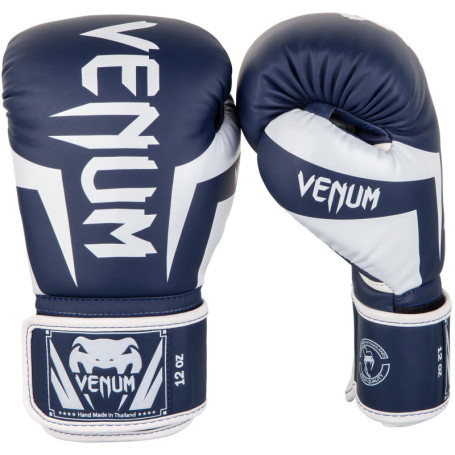 Gants de Boxe Venum Elite - Blanc et Bleu Marine - 10 Oz
