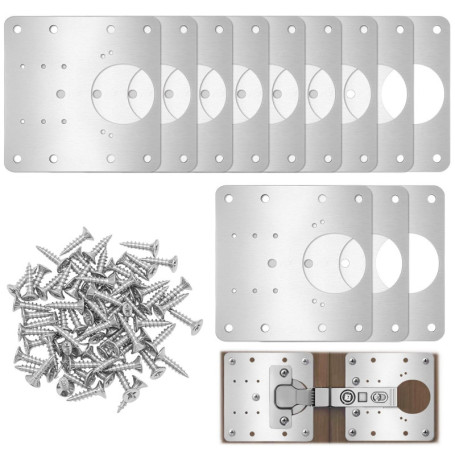 QWORK 12 Plaques de Réparation en Inox pour Charnières - 9 x 9 cm avec Vis