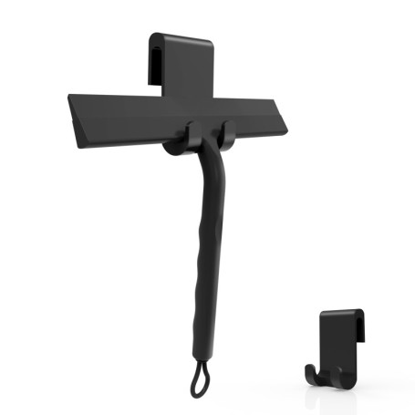Raclette de Douche Noire avec Crochet - Nettoyage Facile pour Salle de Bain et Vitres