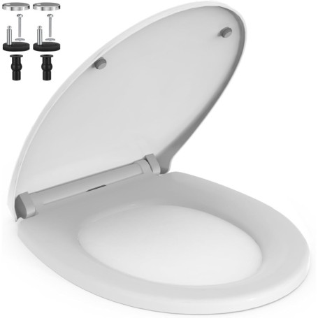 Abattant WC AIMAX Ovale avec Fermeture Douce - Lunette Toilette Blanche Universelle