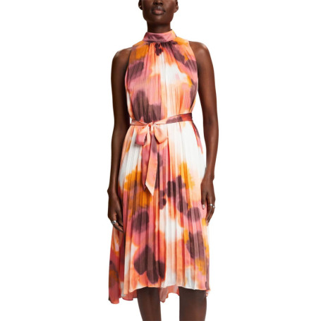 Robe Fleurie Rose Femme avec Ceinture à Nouer - ESPRIT