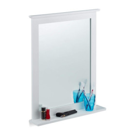 Miroir mural en bambou avec tablette - Relaxdays, 68x56 cm, blanc