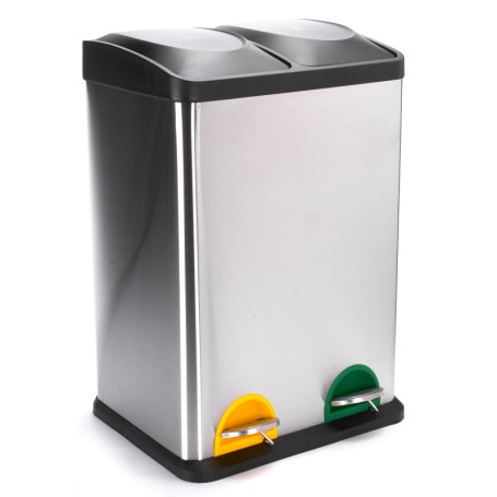 Poubelle à Pédale Tri Sélectif Inox 40L avec 2 Bacs Amovibles - Design Moderne