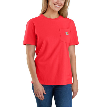 T-shirt Carhartt Femme Rouge à Manches Courtes avec Poche