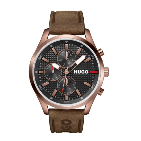 Montre HUGO Chase Analogique Multifonction pour Homme en Cuir Marron
