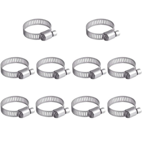 Lot de 10 Colliers de Serrage Réglables en Acier Inoxydable 304 - 16-25mm