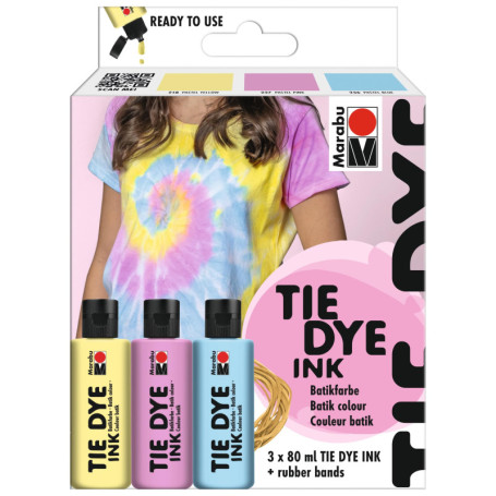 Set de Teinture Tie Dye Marabu - 3 Couleurs Pastel à Base d'Eau avec Élastiques