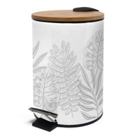 Poubelle à Pédale Amber Gris en Métal et Bambou - 3 Litres