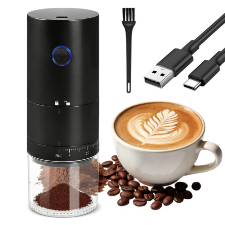 Moulin à Café Électrique Focenat avec Réglages de Mouture et Recharge USB-C