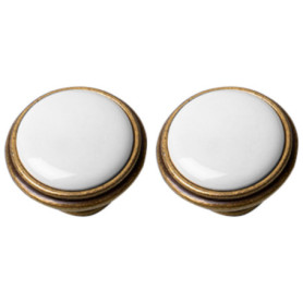Boutons de tiroir vintage en laiton et porcelaine - Lot de 2