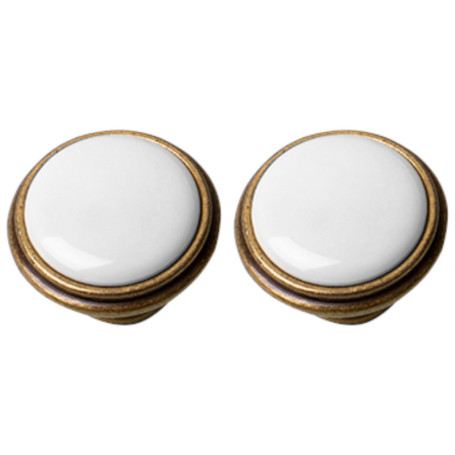 Boutons de tiroir vintage en laiton et porcelaine - Lot de 2