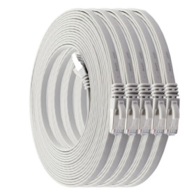 Lot de 5 câbles réseau plats Cat7 - 3m - Blanc - Haute vitesse 10 Gbit/s