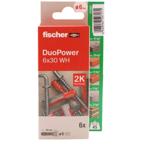 Chevilles murales Duopower 6 x 30 - Fixation polyvalente pour vélos et meubles