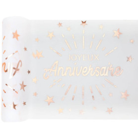 Chemin de Table Joyeux Anniversaire Blanc et Rose Gold - Santex