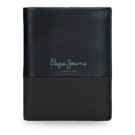 Portefeuille Vertical Pepe Jeans avec Porte-Monnaie en Cuir Noir