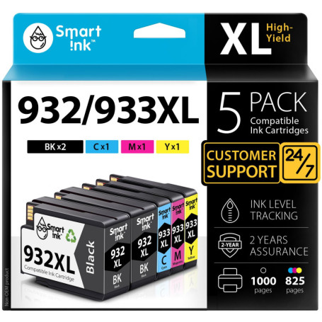 Pack de 5 Cartouches d'Encre Compatibles Smart Ink pour HP 932XL/933XL