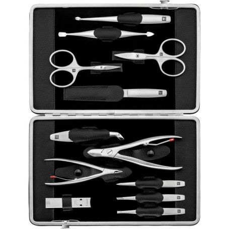 ZWILLING Kit de Manucure Complet en Cuir Noir - 12 Pièces pour Soin des Ongles et Pédicure