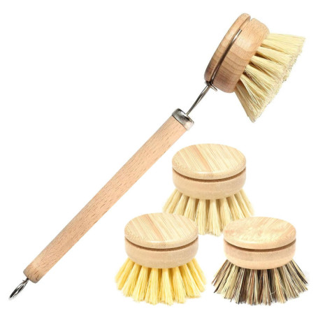 Brosse à Vaisselle Écologique en Sisal - 4 Pièces en Bambou pour un Nettoyage Efficace