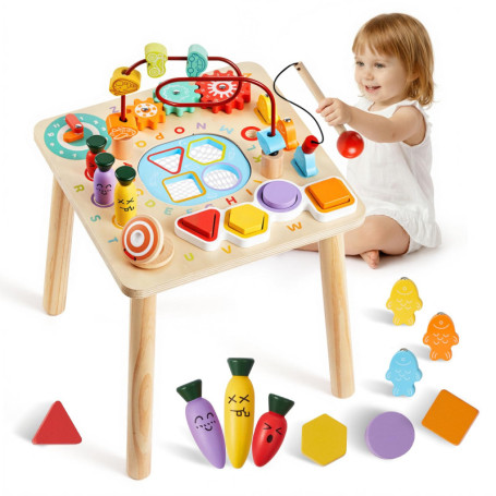 Table d'Activité Montessori en Bois pour Bébé - Éveil et Apprentissage 8 en 1