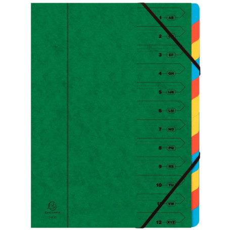 Trieur Exacompta 12 Compartiments A4 Vert avec Élastiques
