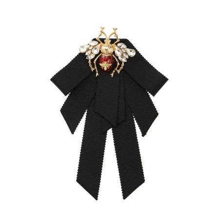 Broche Abeille en Satin avec Nœud Papillon et Strass pour Femme