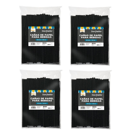 Lot de 1000 pailles en papier noir pour fêtes et anniversaires