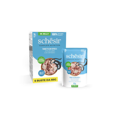Schesir Thon au Bar en Gelée - Nourriture Humide Complète pour Chats - 6 Sachets de 85g