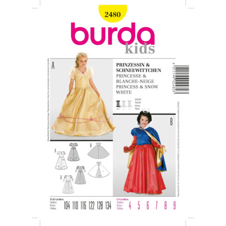 Patron de Couture Burda B2480 - Princesse et Blanche-Neige pour Filles