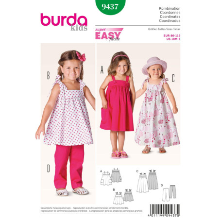 Patron de Couture Burda B9437 pour Fille - Tailles 86 à 116