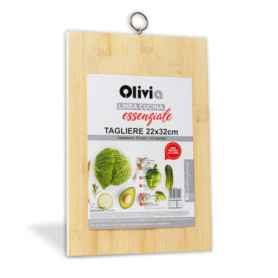 Planche à Découper en Bois Rectangulaire avec Œillet en Métal - 32 x 22 cm