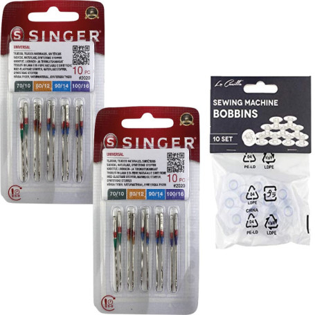 Lot de 20 Aiguilles Universelles et 10 Canettes pour Machine à Coudre