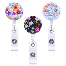 Chstarina Porte-Cartes d'Identité Floral avec Cordon Rétractable